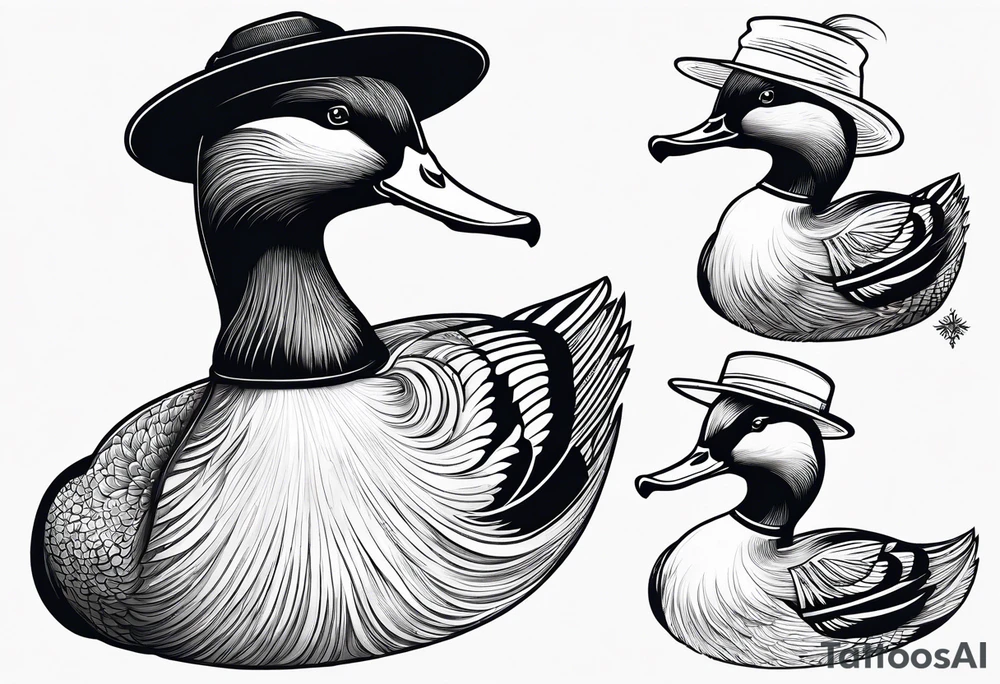 Mallard Duck with a wand and a wizard hat tattoo idea