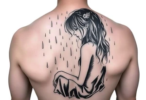 A girl sitting in the rain  letting the rain take her away as it pours almost like she’s fading tattoo idea