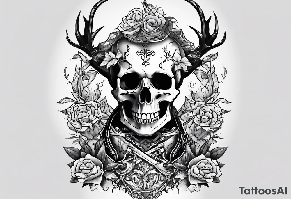 Nordic hunter skeleton tattoo idea