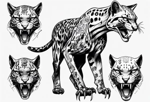 cybernetic ocelot full body teeth showing tattoo idea