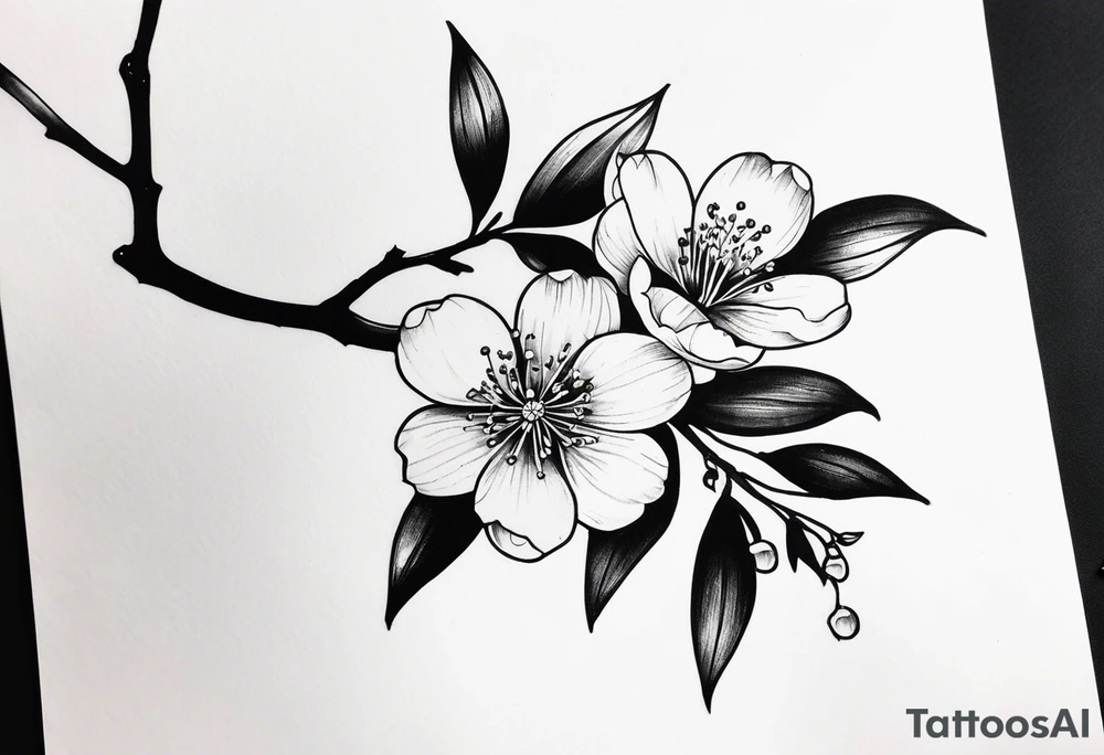 Cherry blossum branch, from shoulder to wrist, blossom fully at the end tattoo idea