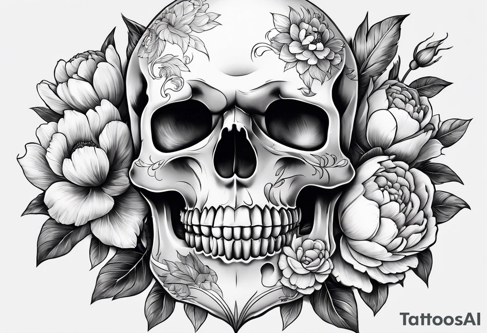 Skull with peony tattoo idea