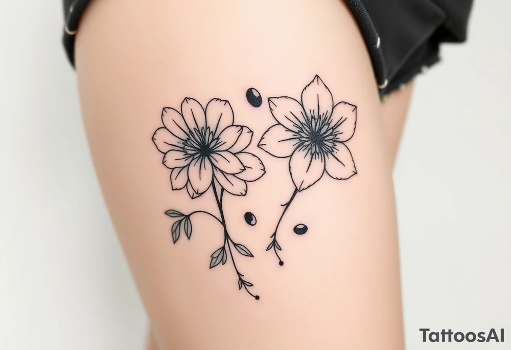 Honeysuckle, marigold, chrysanthemum, violet tattoo idea