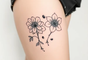 Honeysuckle, marigold, chrysanthemum, violet tattoo idea