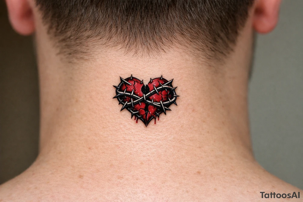 A torn heart coiled together by thorns tattoo idea