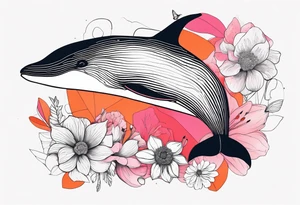 whale, hummingbird, face, flowers, bold color, collage, pink, orange, red tattoo idea