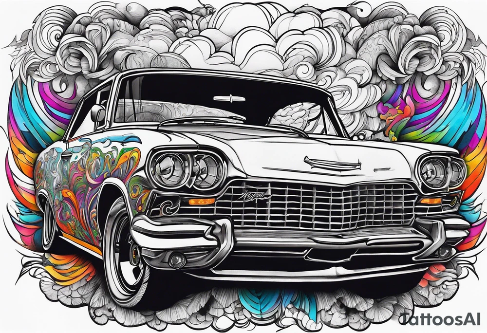 Drifting trippy car tattoo idea