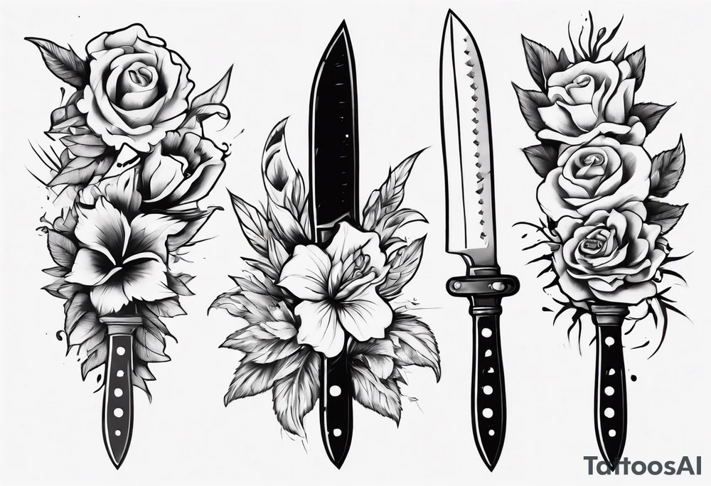 A knife stuck in a flower tattoo idea