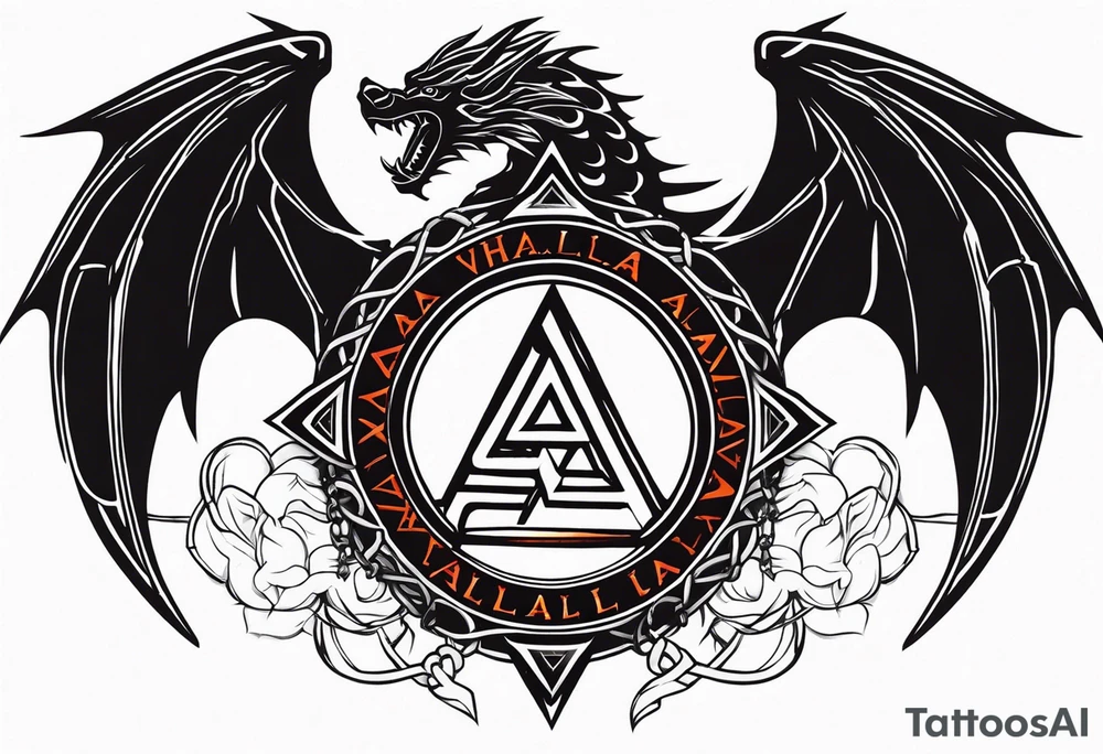 Valhalla sword shield dragon axe Valknut barbed wire chains fire tattoo idea Valhalla sword shield dragon axe Valknut barbed wire chains fire tattoo idea