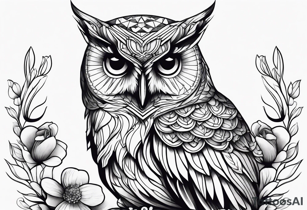 owl with flowers tattoo idea