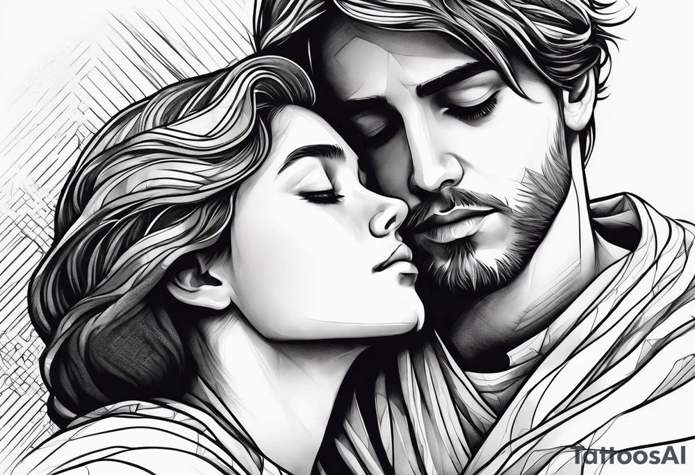 A boy laying his head on jesus’ shoulder tattoo idea