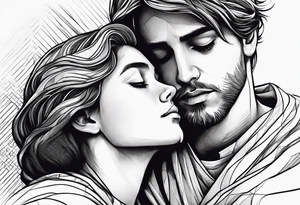A boy laying his head on jesus’ shoulder tattoo idea