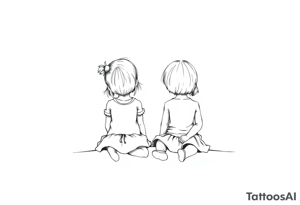 Two little girls sit in front tattoo idea