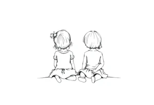 Two little girls sit in front tattoo idea