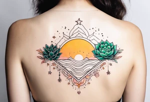 fine line with sun, stars, floral, dots, three succulents
. Sternum tattoo tattoo idea