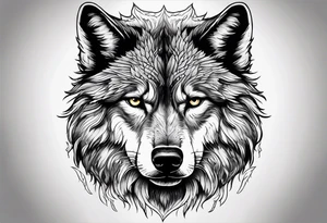 frontal lone wolf face, lonely but wise, staring at moon tattoo idea