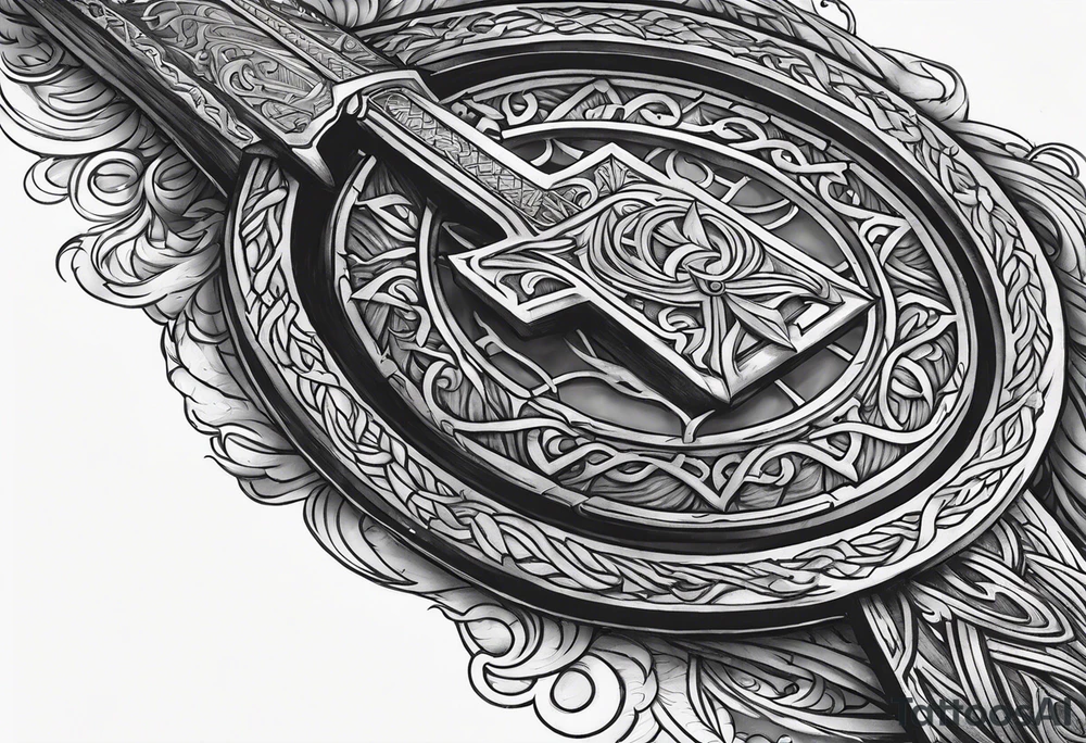 Valhalla sword shield fire tattoo idea