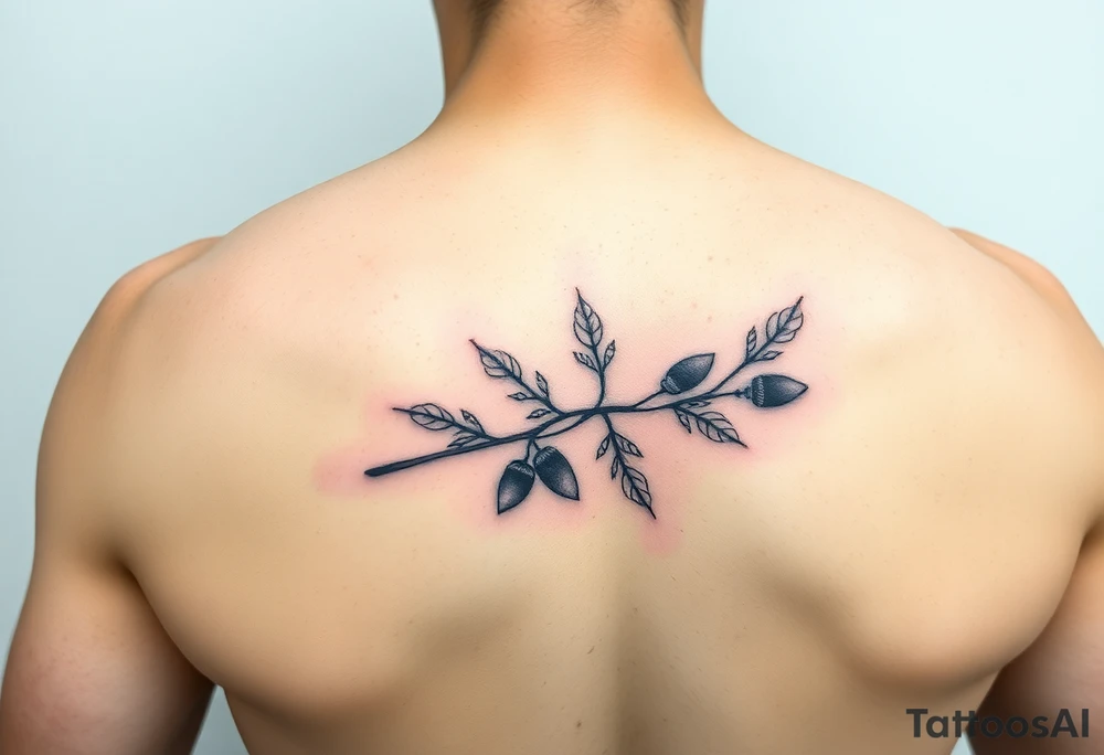 colored tattoo on the arm depicting an oak branch with acorns tattoo idea