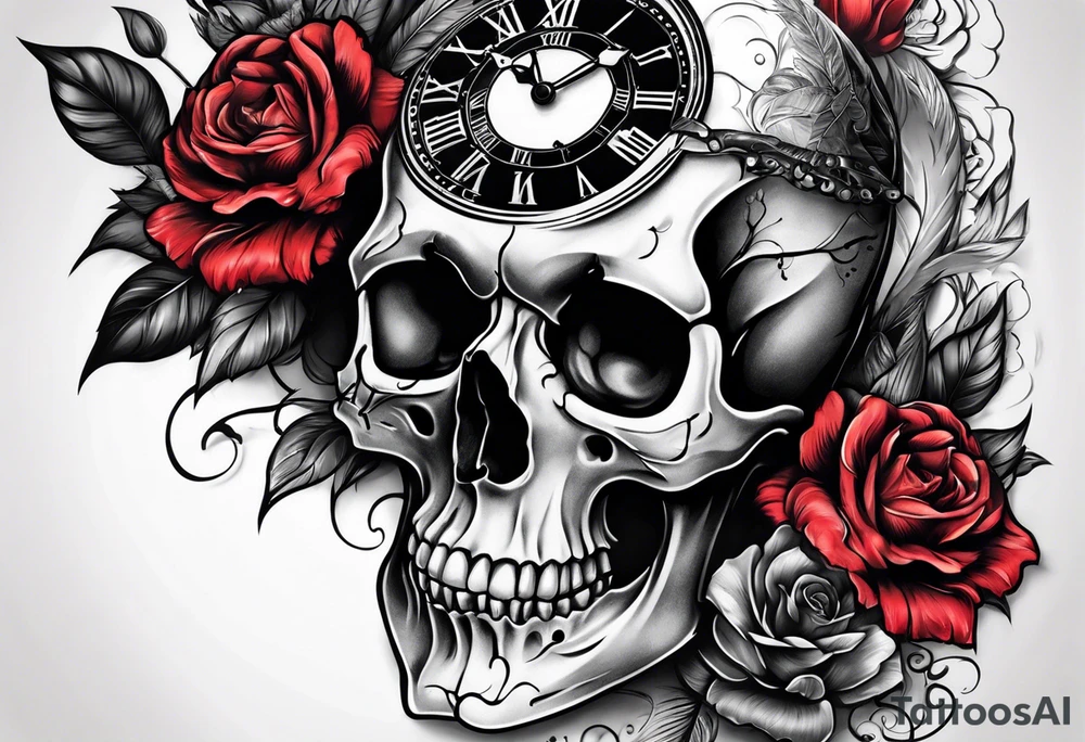 skull with pocket clock tattoo idea
