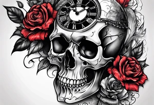 skull with pocket clock tattoo idea