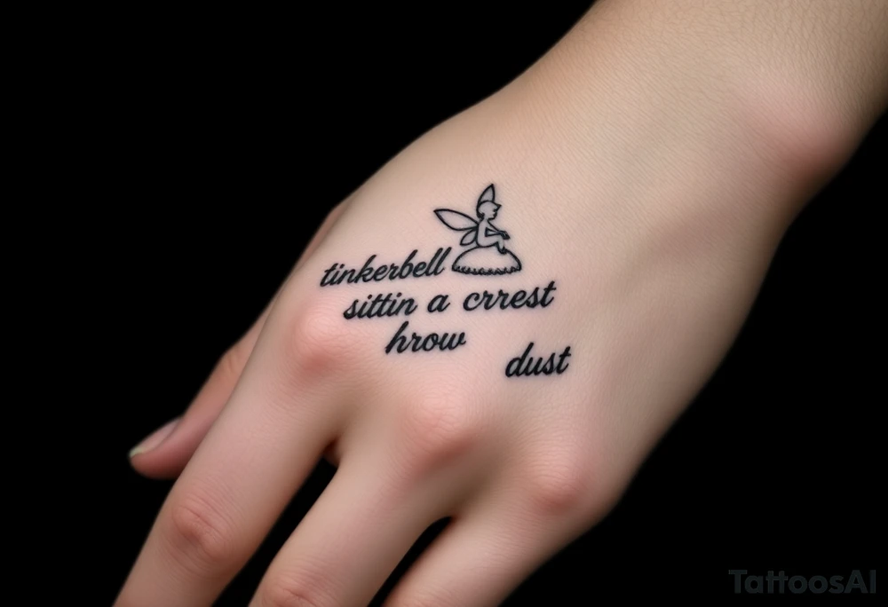 Tinkerbell sitting on a crest moon thrown pixie dust tattoo idea