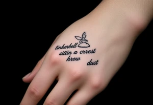 Tinkerbell sitting on a crest moon thrown pixie dust tattoo idea