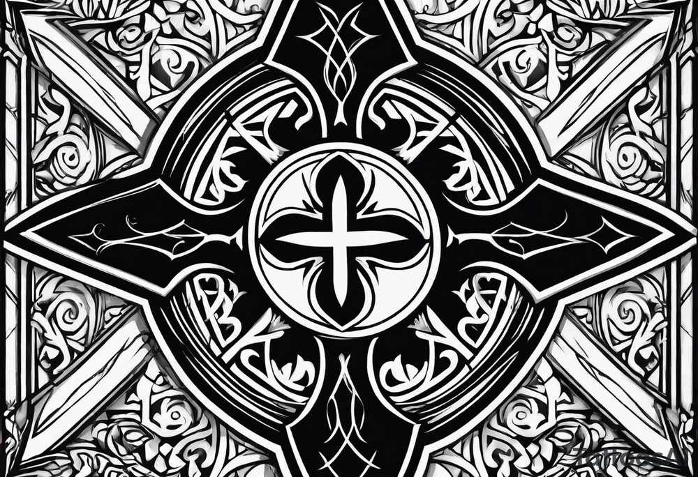 Maltese cross with negative space jesus christ on cross in the middle tattoo idea