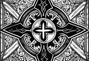 Maltese cross with negative space jesus christ on cross in the middle tattoo idea