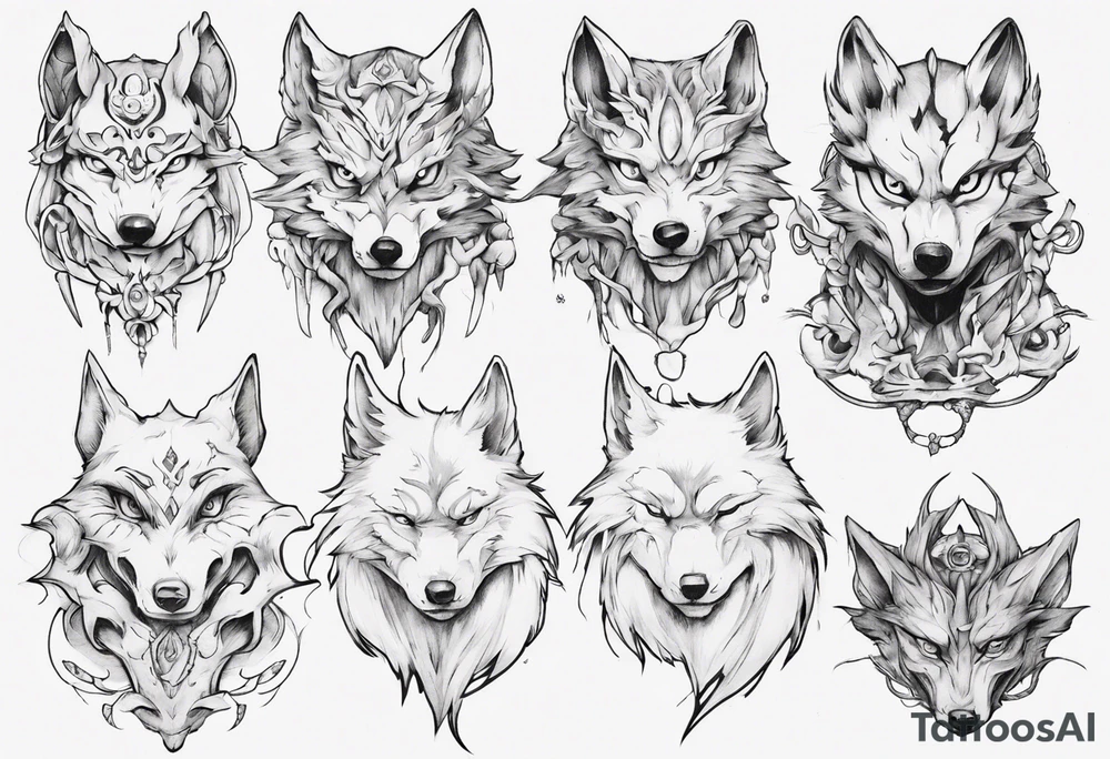 Fantsy wolf anime tattoo idea