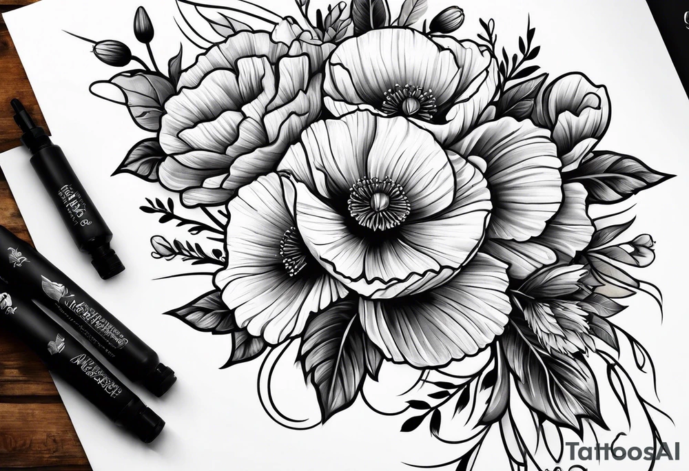 Poppy bouquet tattoo idea