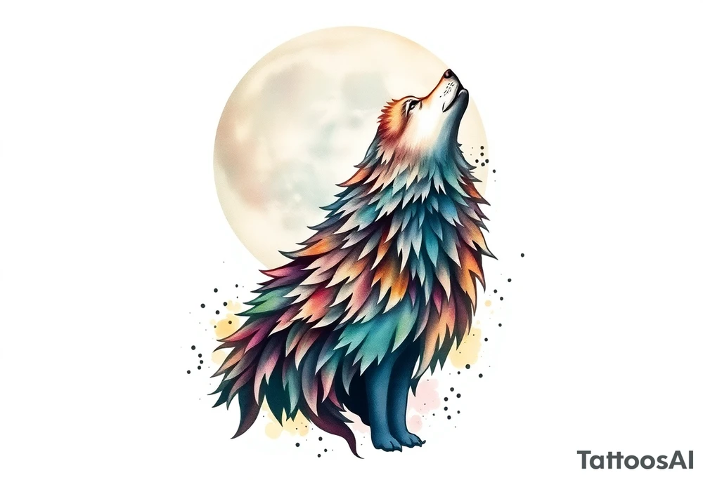 Wolf howling to the moon tattoo idea