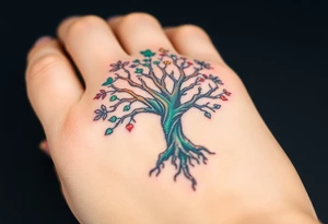 Vibrant tree of life Jamaican and Irish colours tattoo idea