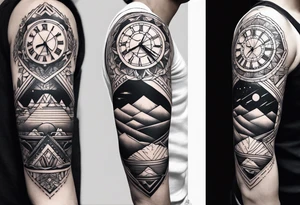 Half-sleeve arm tattoo that represents love, family, trust, patience, time, new adventures and tattoo idea
