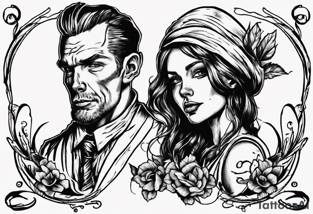A man and a woman, like the one in the Pioneer image tattoo idea