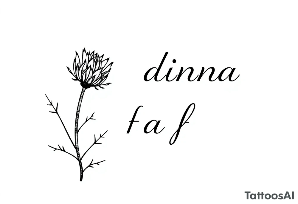 minimaliste simple thistle with dragonfly text : dinna fash tattoo idea