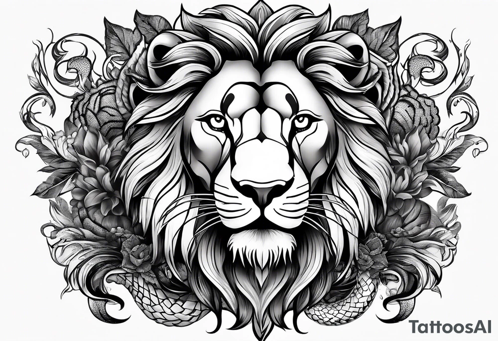 majesty of lion & snake features tattoo idea