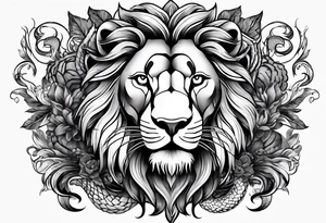 majesty of lion & snake features tattoo idea