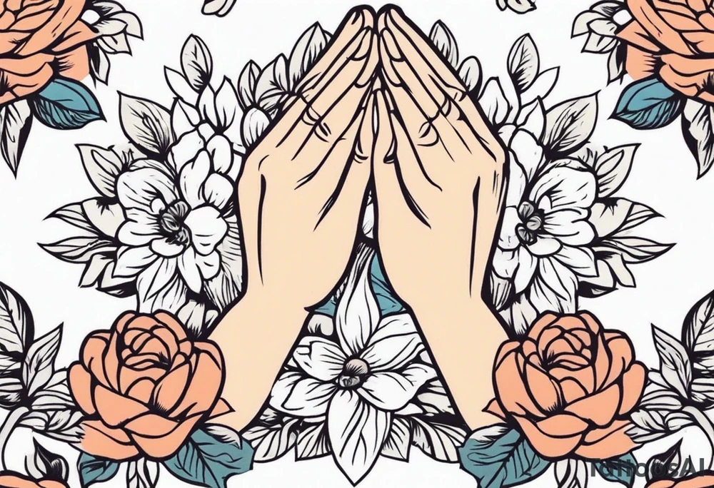 praying hands

old school vintage simple traditional design with vintage flowers surrounding
bold color simple tattoo idea