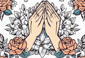 praying hands

old school vintage simple traditional design with vintage flowers surrounding
bold color simple tattoo idea