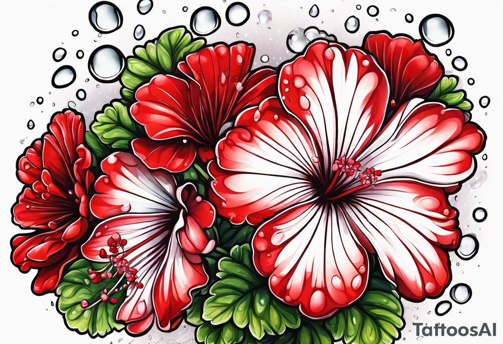 red geraniums with rain drops tattoo idea