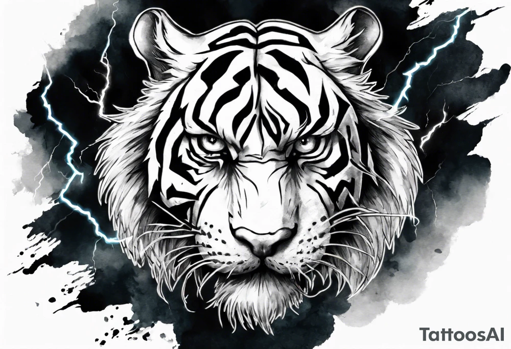 mythical ferocious tiger with lightning around it. The tattoo is for a forearm sleeve tattoo idea