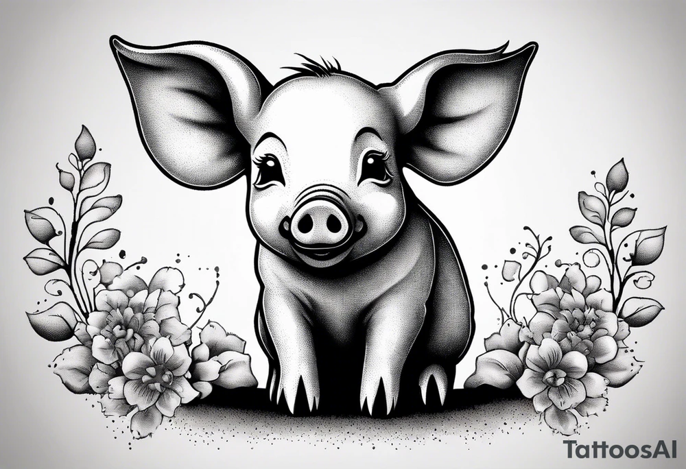 very cute happy piglet.
outline only.
black and white only.
only show the piglet. no extra lines or decoration.
no black shading.
dont make the ears too big.
draw very thin lines

should look like a tattoo that will only take 15 minutes to draw tattoo idea