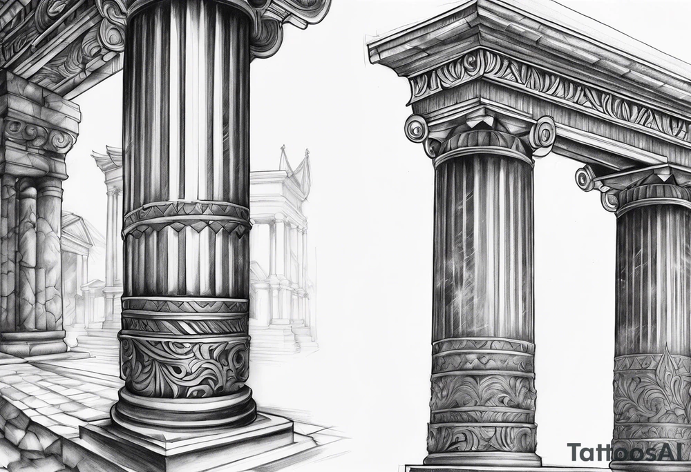 Roman pillars in the background tattoo idea