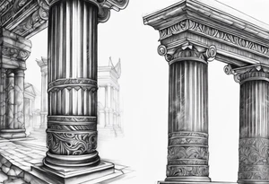 Roman pillars in the background tattoo idea