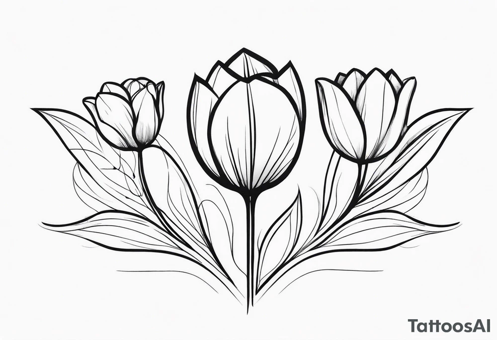 two tulips either side with a sunflower in the middle with some leaves and surrounded by some small dots tattoo idea