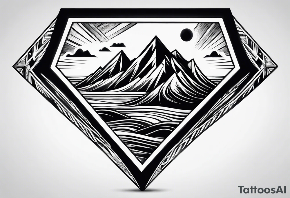 Mountains and ocean waves  crashing diamond shape tattoo idea