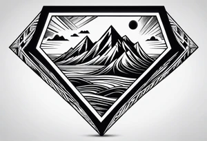 Mountains and ocean waves  crashing diamond shape tattoo idea