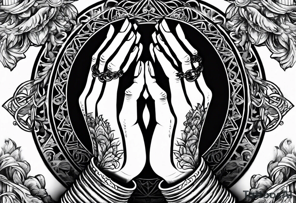 praying hands with chain tattoo idea
