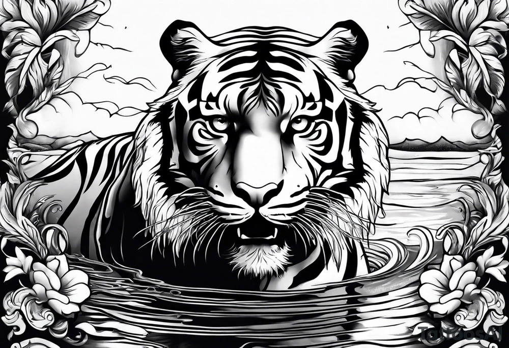 Tiger in water tattoo idea