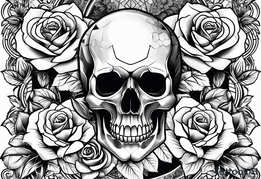 skull and roses tattoo idea